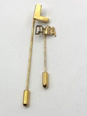 Vintage Gold Tone Stick Pin Lot L Initial & Linda Name Lapel Hat Scarf Pins